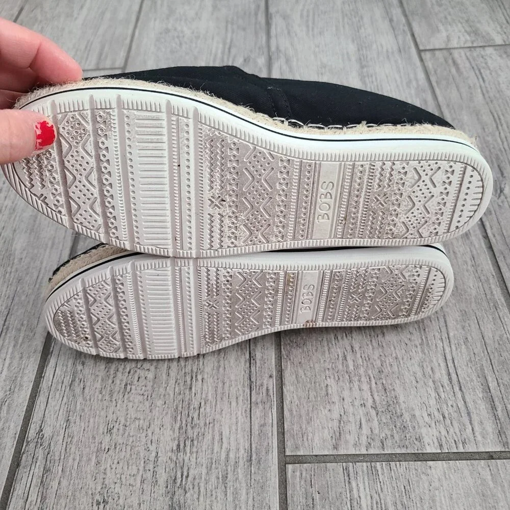 BOBS from Skechers Women's Black Canvas Espadrille Slip On Shoes Size 6